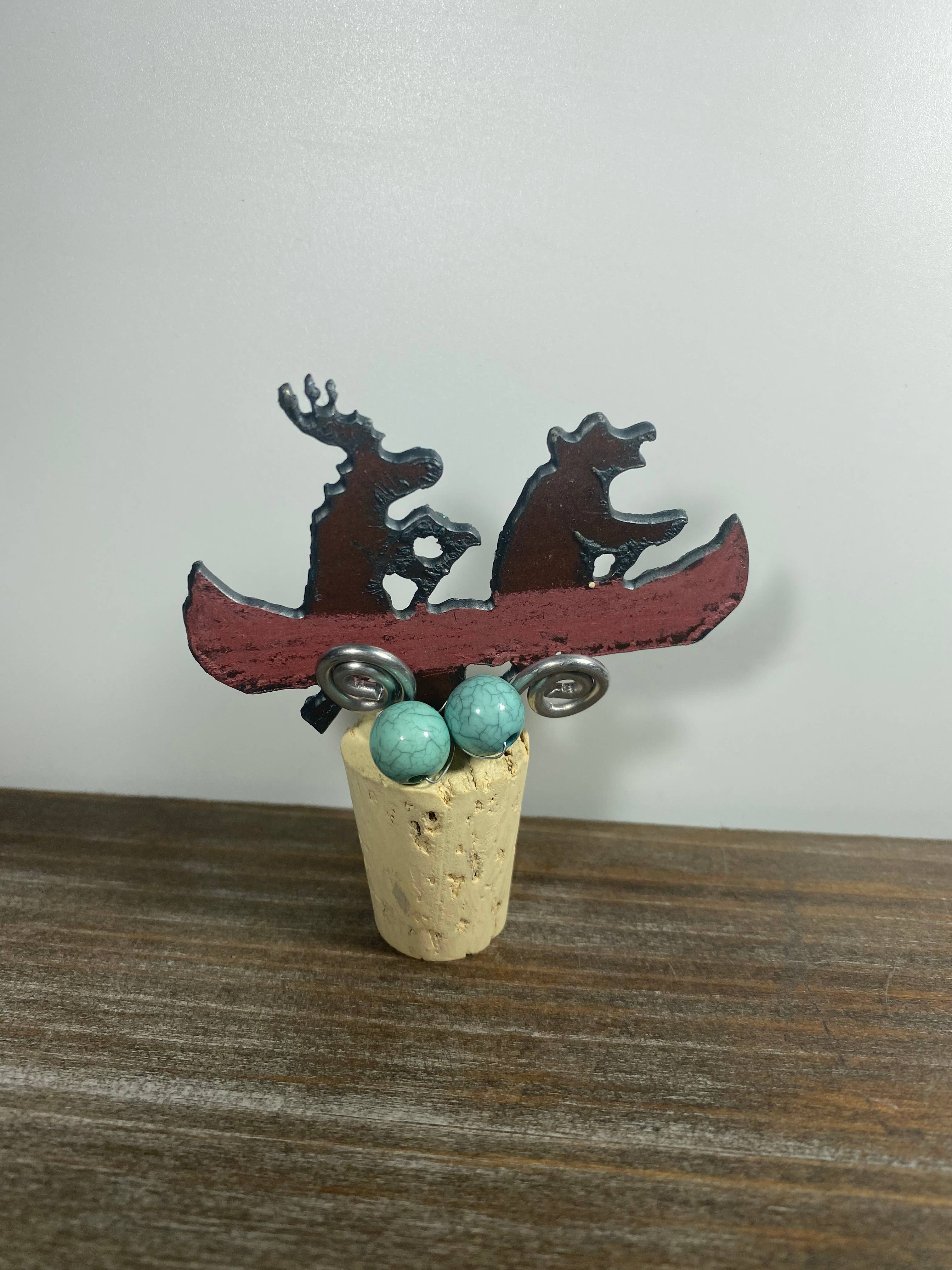 Canoe moose bear wine cork barware cabin lodge recycle bar