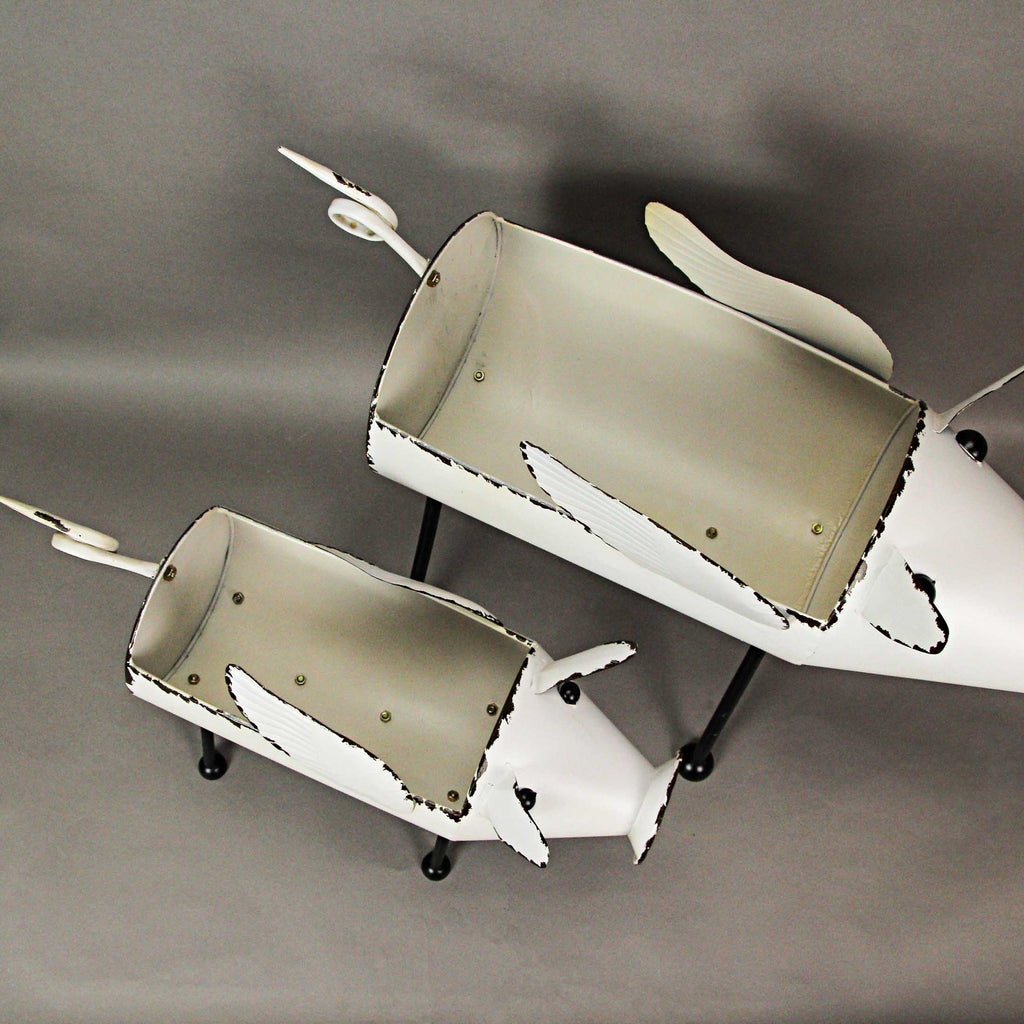 White Galvanized LG Metal Flying Pig Standing Planter