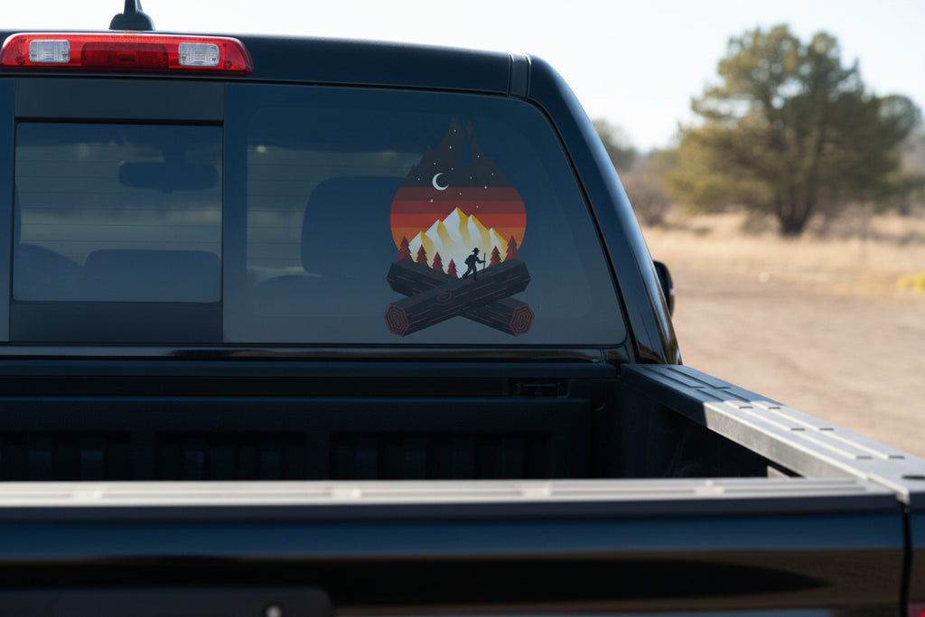 Campfire stickers with hiker