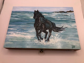 Cigar Box Black Horse in Ocean 11x7x2