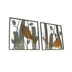 Set of 2 Rustic Wood & Metal Leaf Birds Wall Art