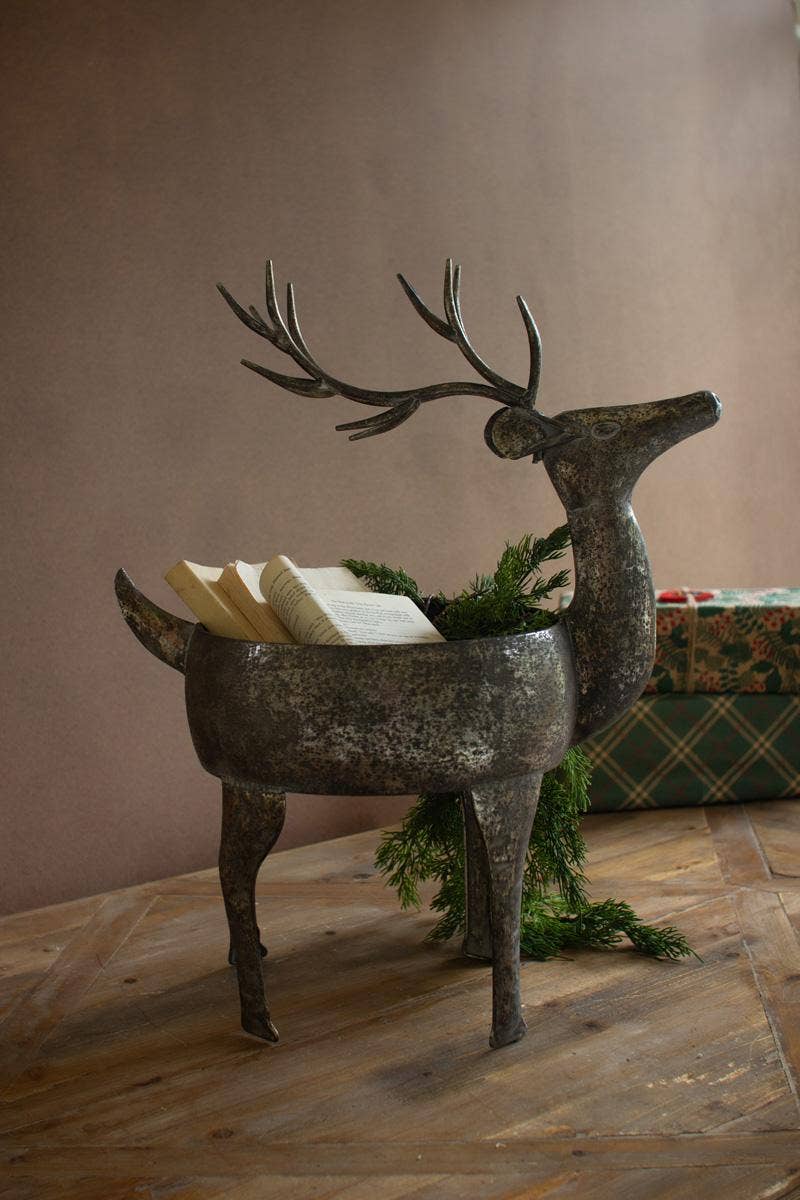 RUSTIC METAL REINDEER PLANTER