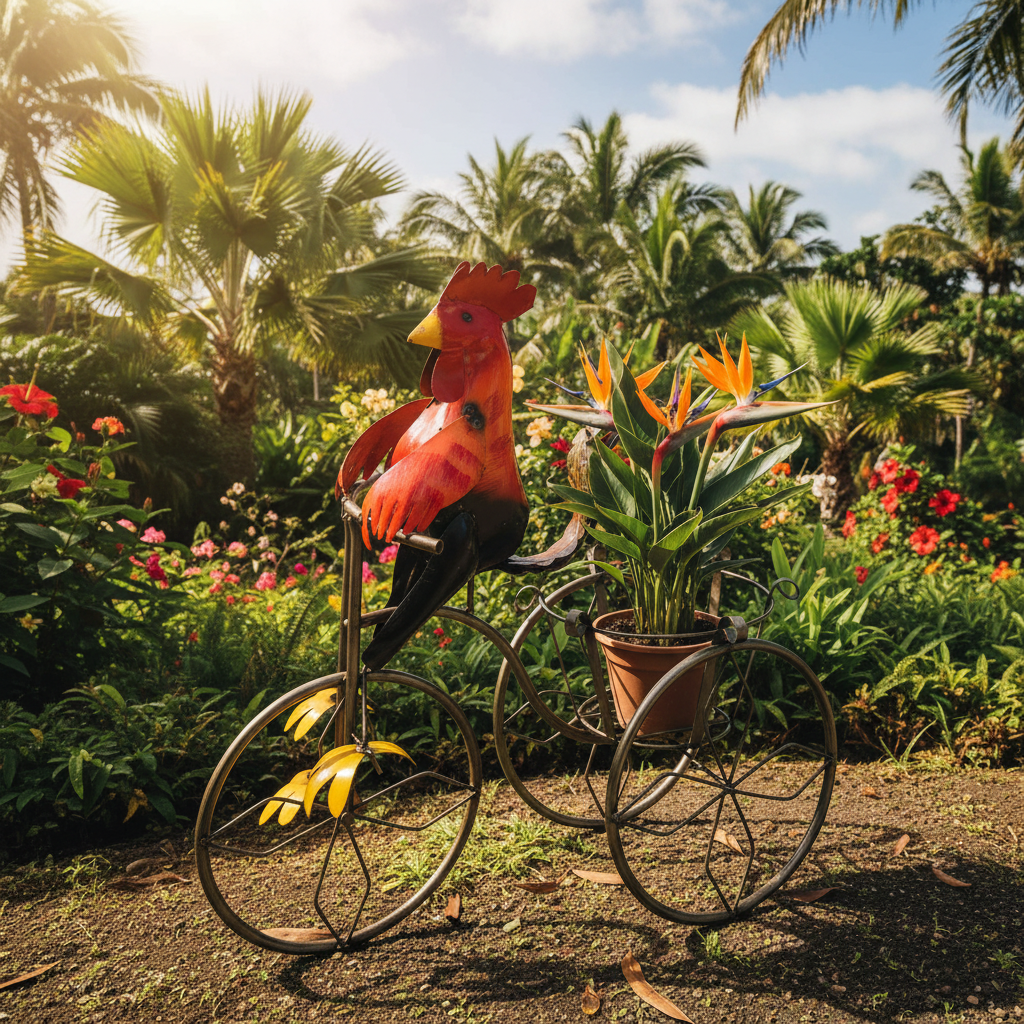 Rooster on Tricycle Planter