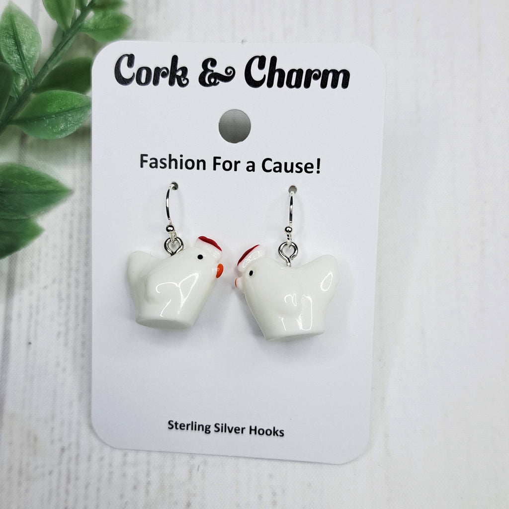 Rooster Chicken Bird Sterling Silver Earrings