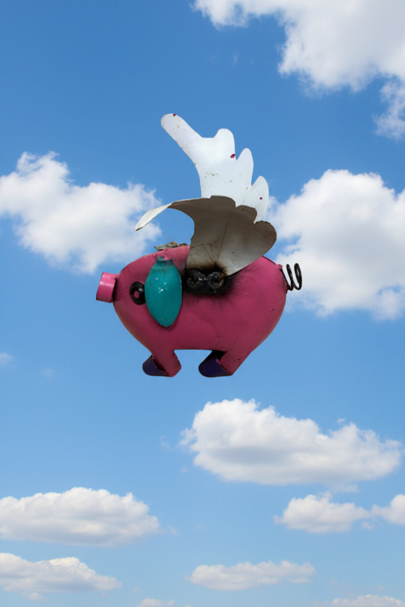 Colorful metal pig with wings