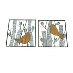 Set of 2 Rustic Wood & Metal Leaf Birds Wall Art