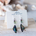 PAUA SHELL EARRINGS WITH VINTAGE GLASS | STERLING SILVER DANGLY EARRINGS