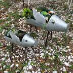 SM Distressed Galvanized Gray Metal Flying Pig Planter