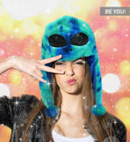 Super-Soft Plush Hat - Blue Tie-Dye Alien