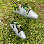 SM Distressed Galvanized Gray Metal Flying Pig Planter