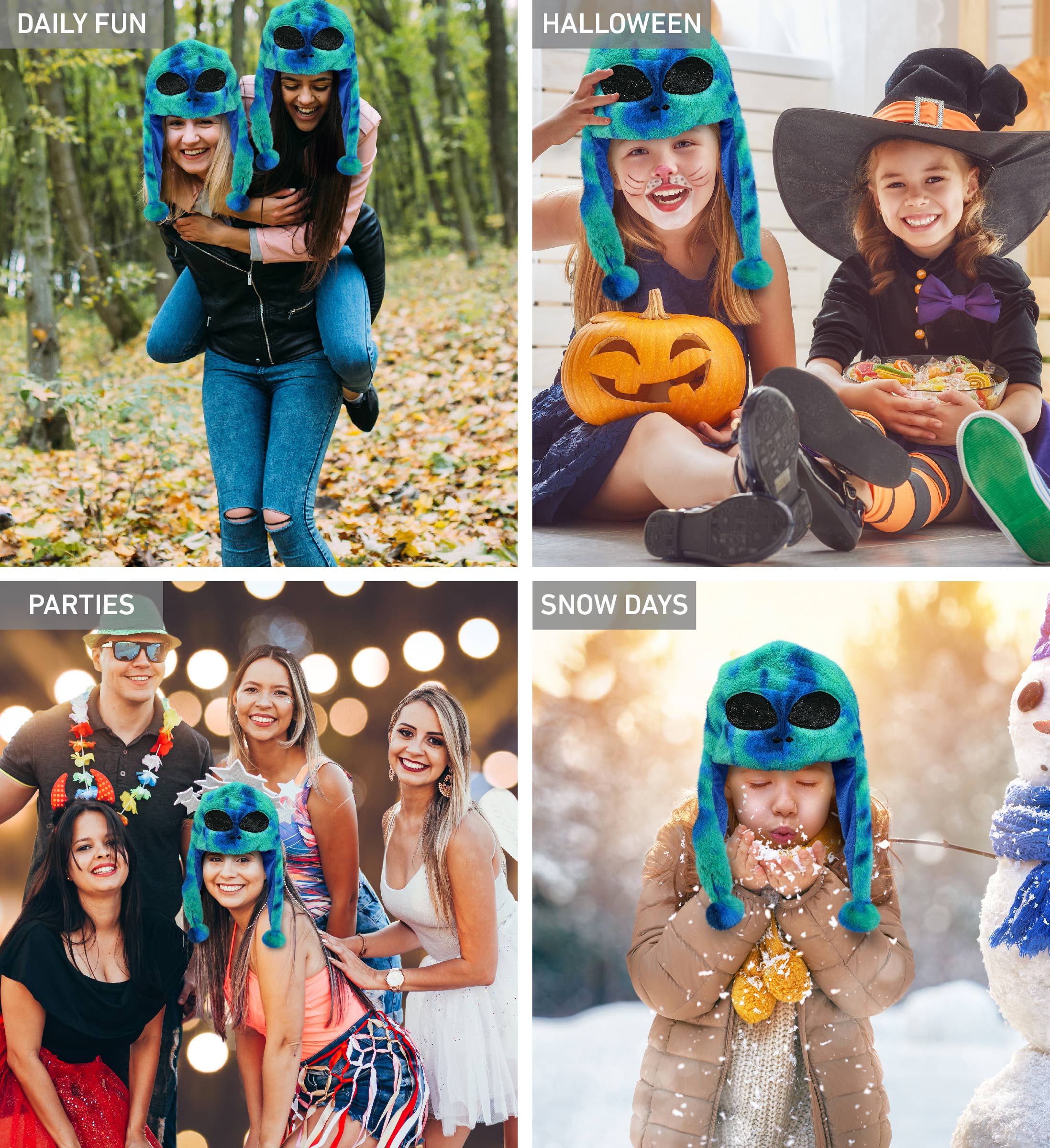 Super-Soft Plush Hat - Blue Tie-Dye Alien