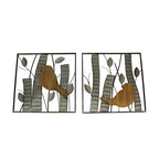 Set of 2 Rustic Wood & Metal Leaf Birds Wall Art
