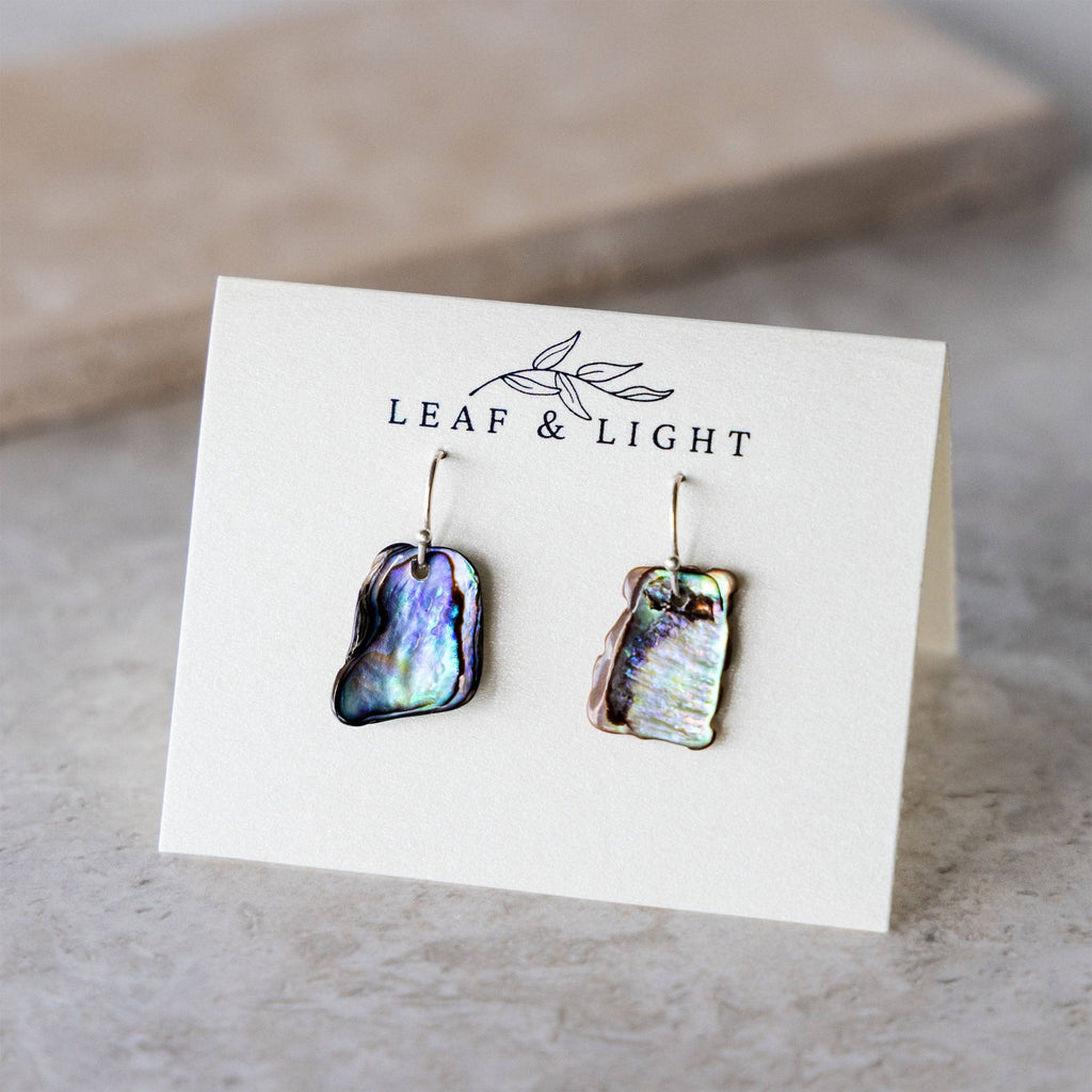 PAUA SHELL EARRINGS | PETITE STERLING SILVER DROP EARRINGS