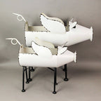White Galvanized LG Metal Flying Pig Standing Planter