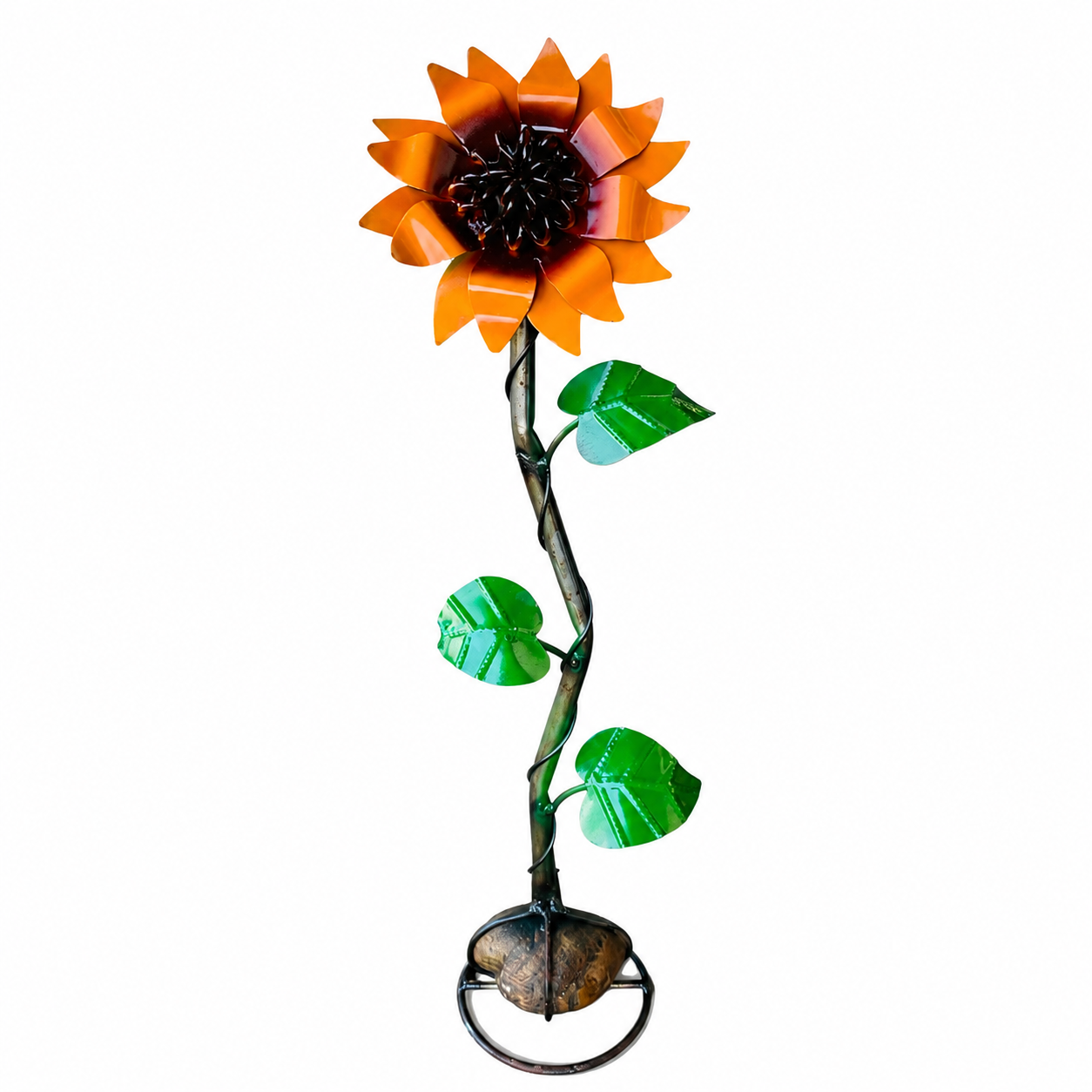 Metal Sunflower with Rock Base, Handmade
