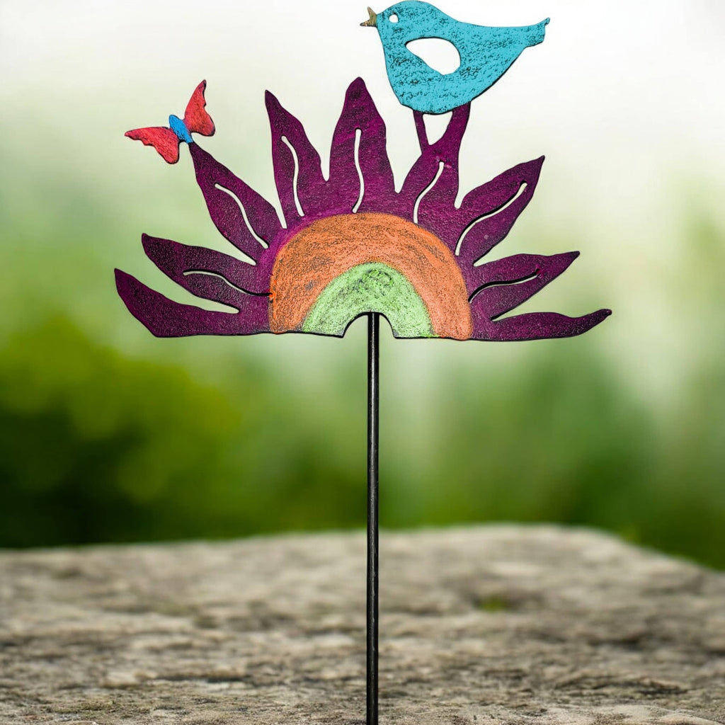 Flower garden stake bird