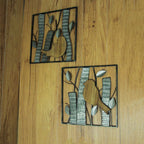 Set of 2 Rustic Wood & Metal Leaf Birds Wall Art