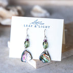 PAUA SHELL EARRINGS WITH VINTAGE GLASS | STERLING SILVER DANGLY EARRINGS