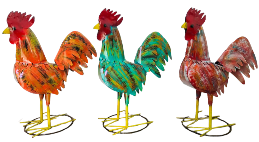 27"H - Colorful Rooster on Stand - Asstd. Colors