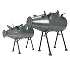 SM Distressed Galvanized Gray Metal Flying Pig Planter