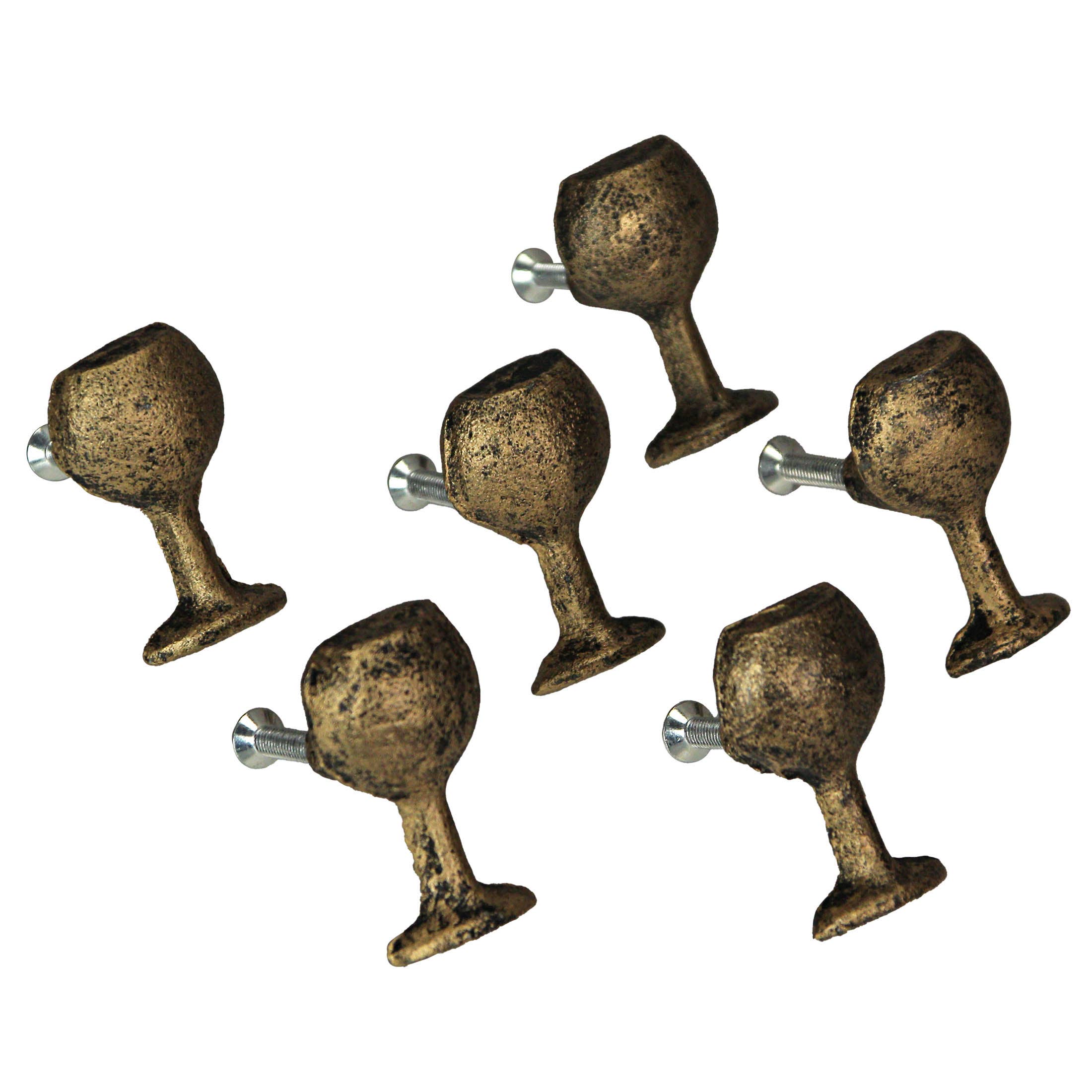 Antique Gold Finish Cast Iron Wine Glass Drawer Pulls