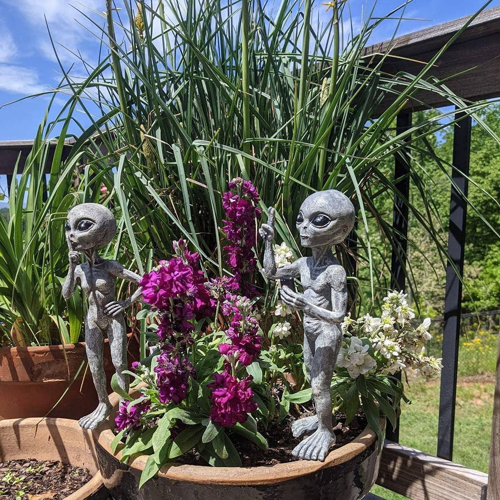 Standing Alien "Peace & Quiet" 10 IN Tall Garden Stakes