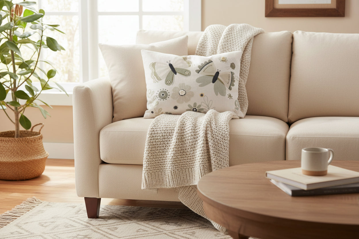 Beige Butterfly Pillow**