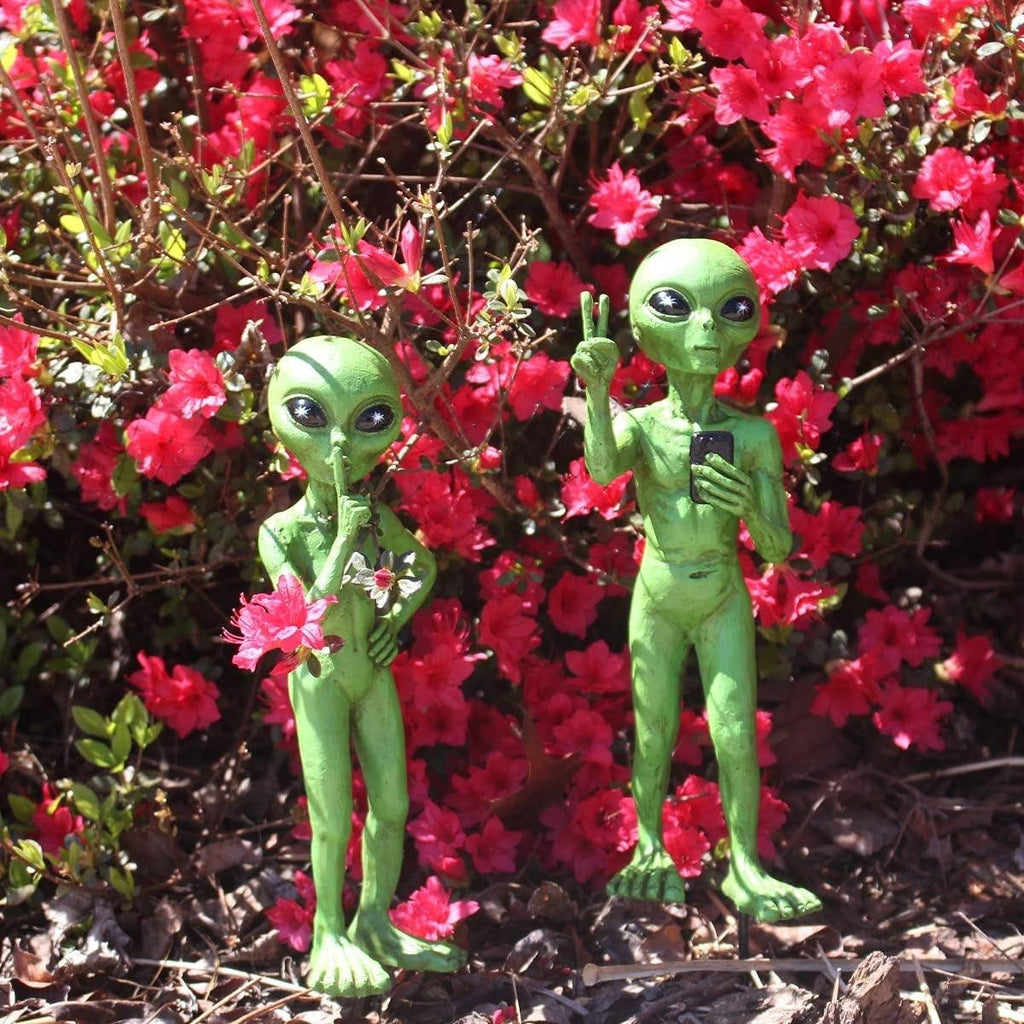 Standing Alien "Peace & Quiet" 10 IN Tall Garden Stakes