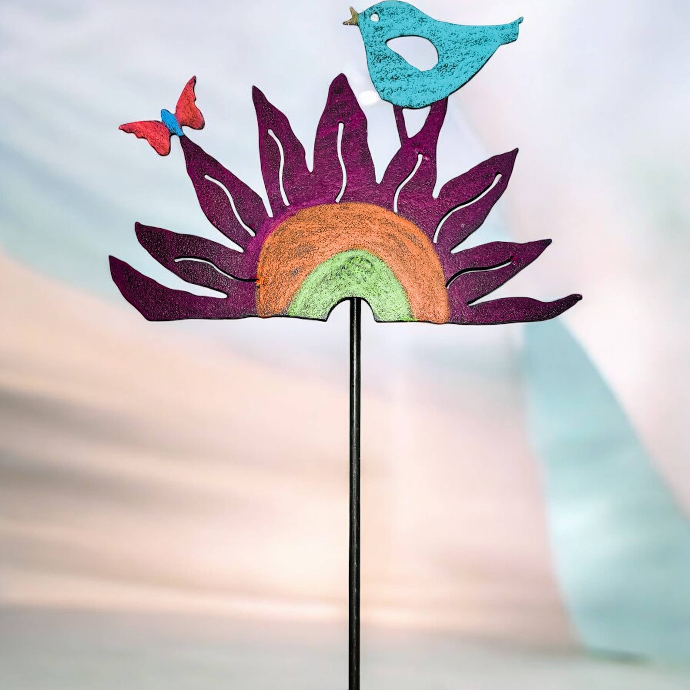 Flower garden stake bird