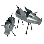 SM Distressed Galvanized Gray Metal Flying Pig Planter