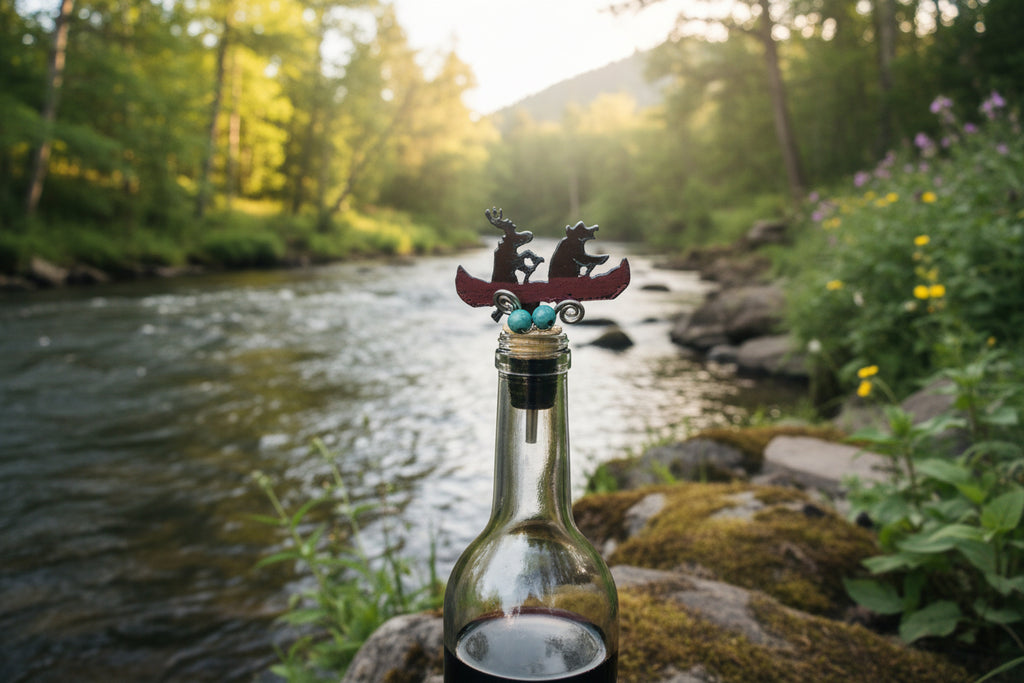 Canoe moose bear wine cork barware cabin lodge recycle bar