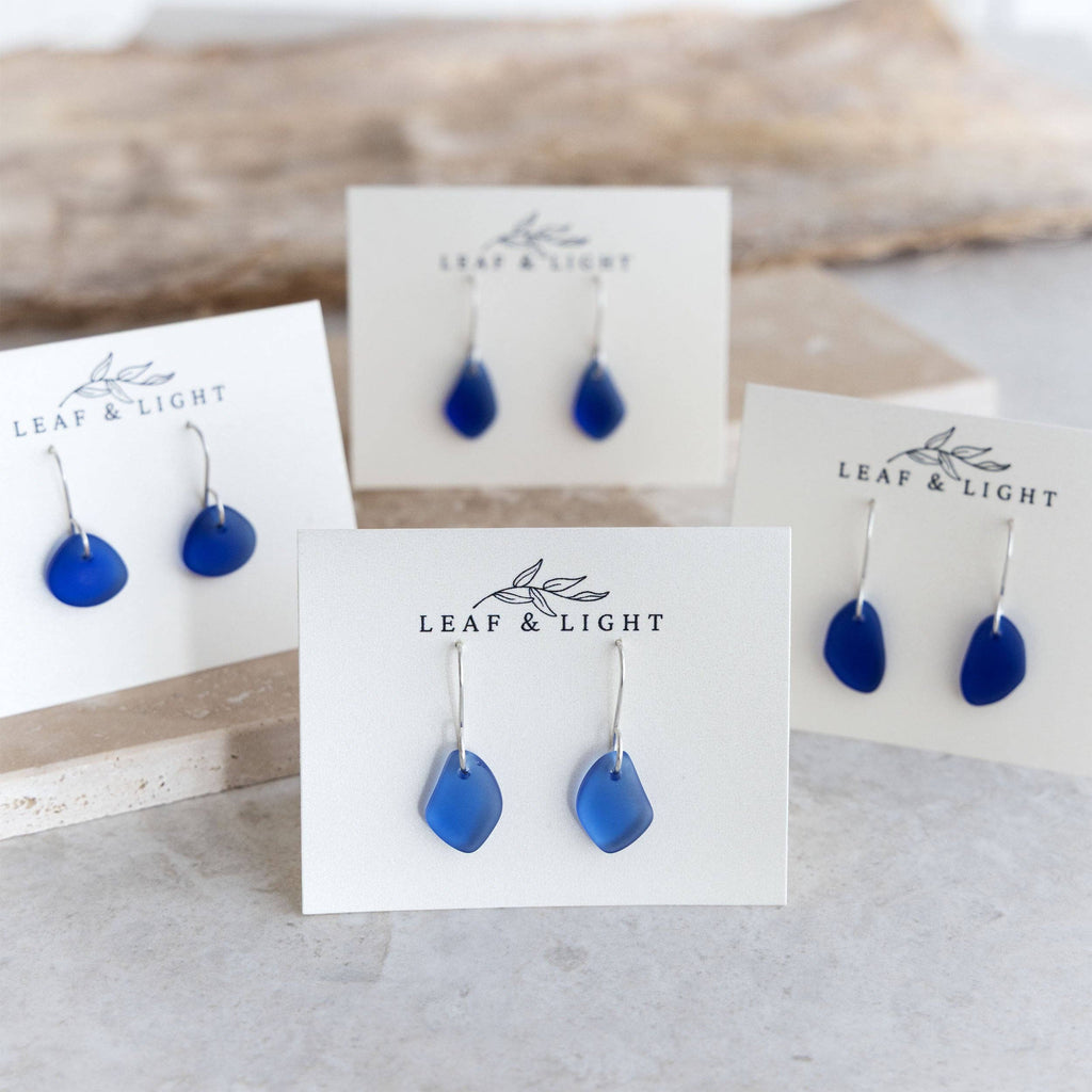 BLUE COASTAL GLASS DROP EARRINGS | STERLING SILVER
