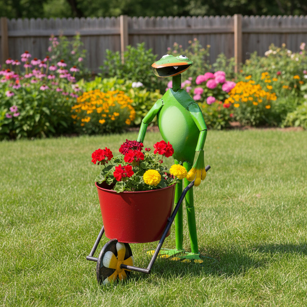 Frog with a bucket wheelbarrow