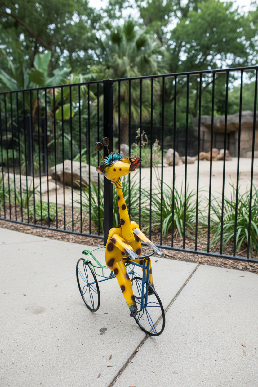 Giraffe on a tricycle plant holder