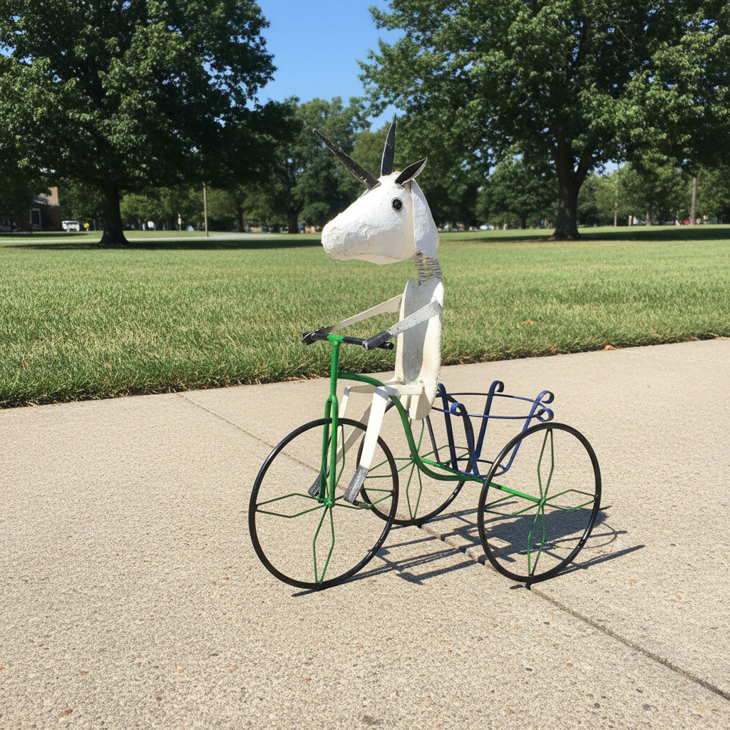 Goat on a tricycle metal plant stand