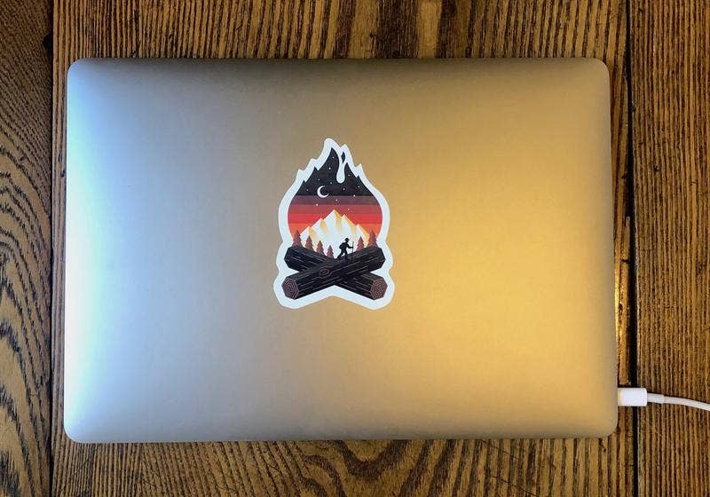 Campfire stickers with hiker