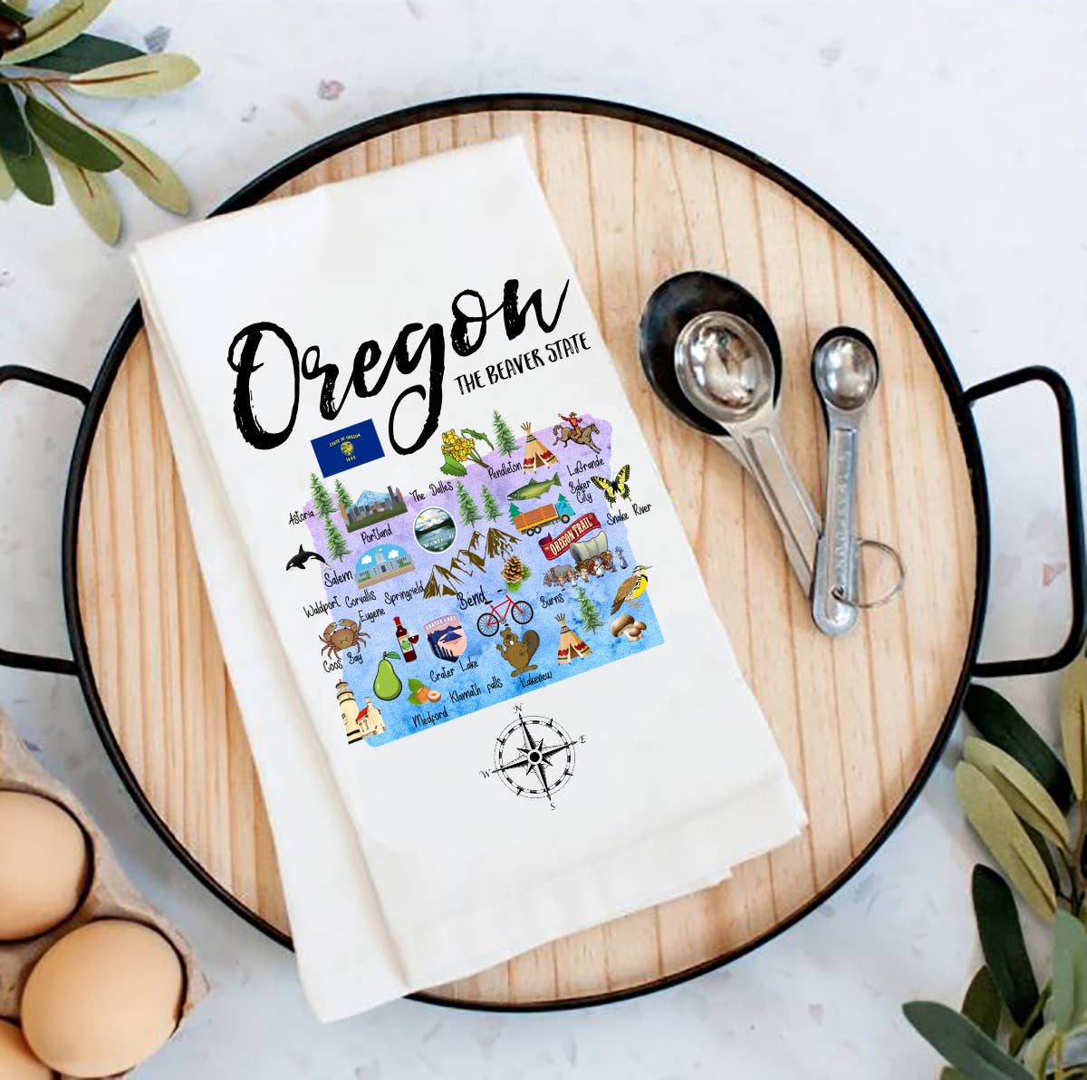 Oregon State Map Souvenir  Flour Sack Tea Towel