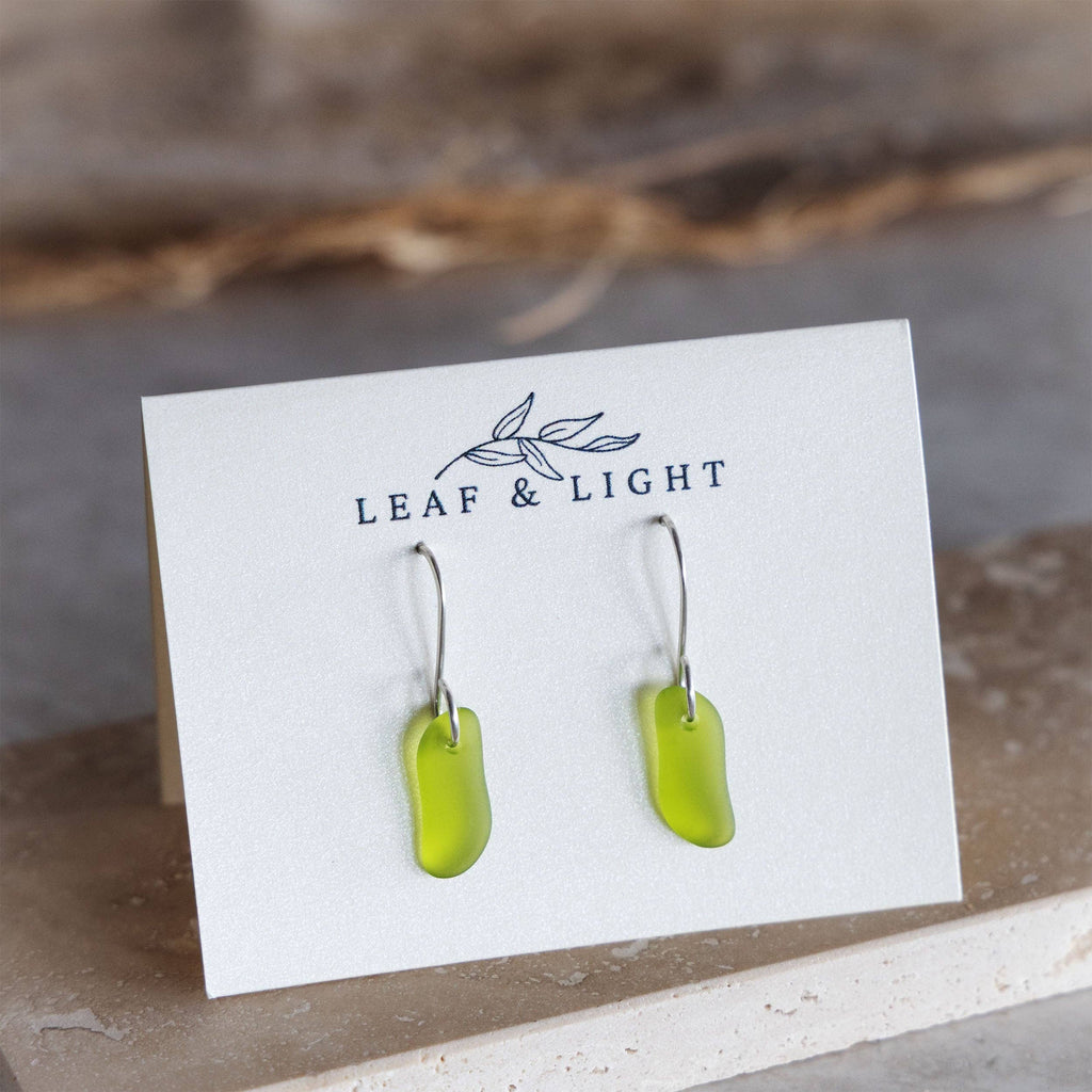 OLIVE COASTAL GLASS DROP EARRINGS | STERLING SILVER