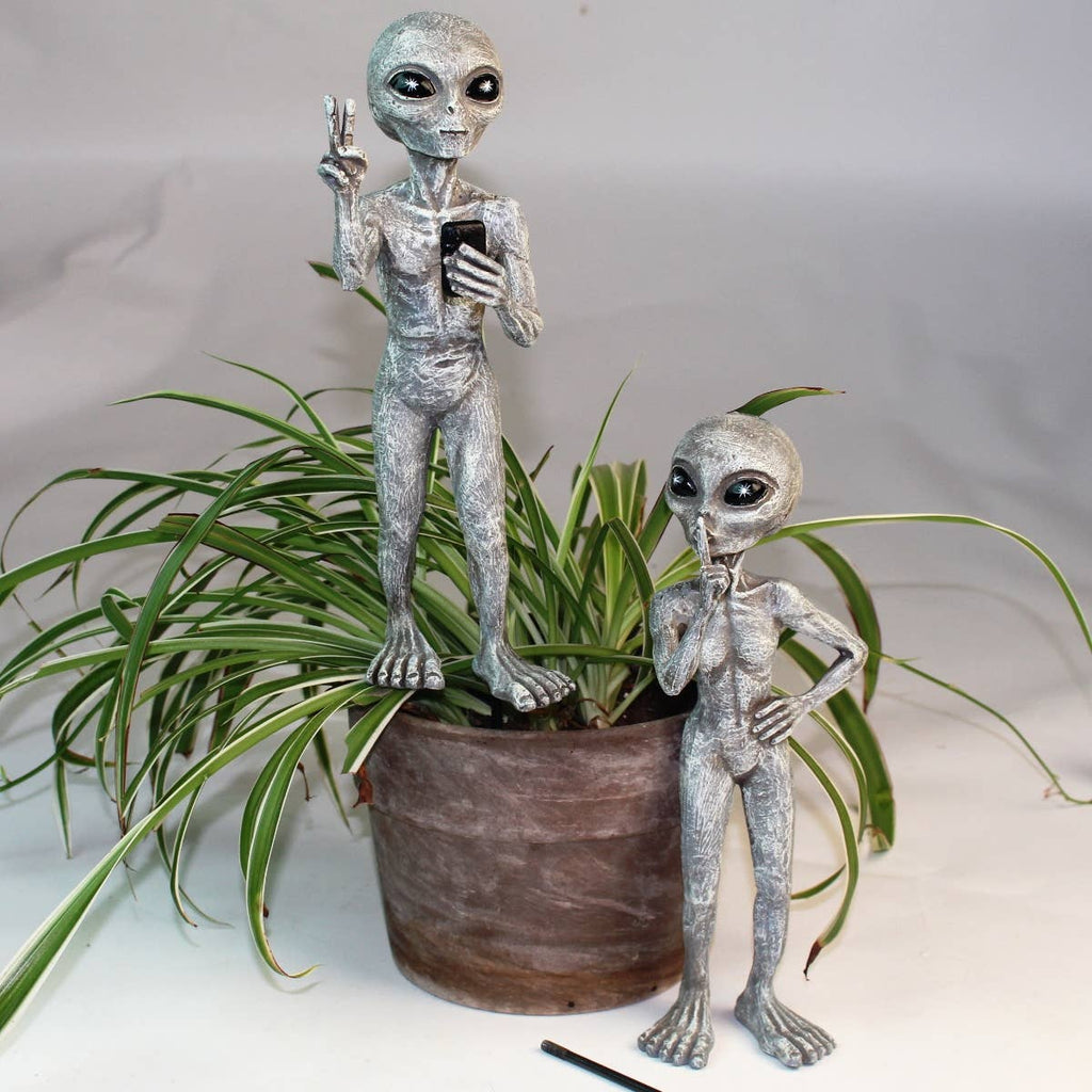 Standing Alien "Peace & Quiet" 10 IN Tall Garden Stakes