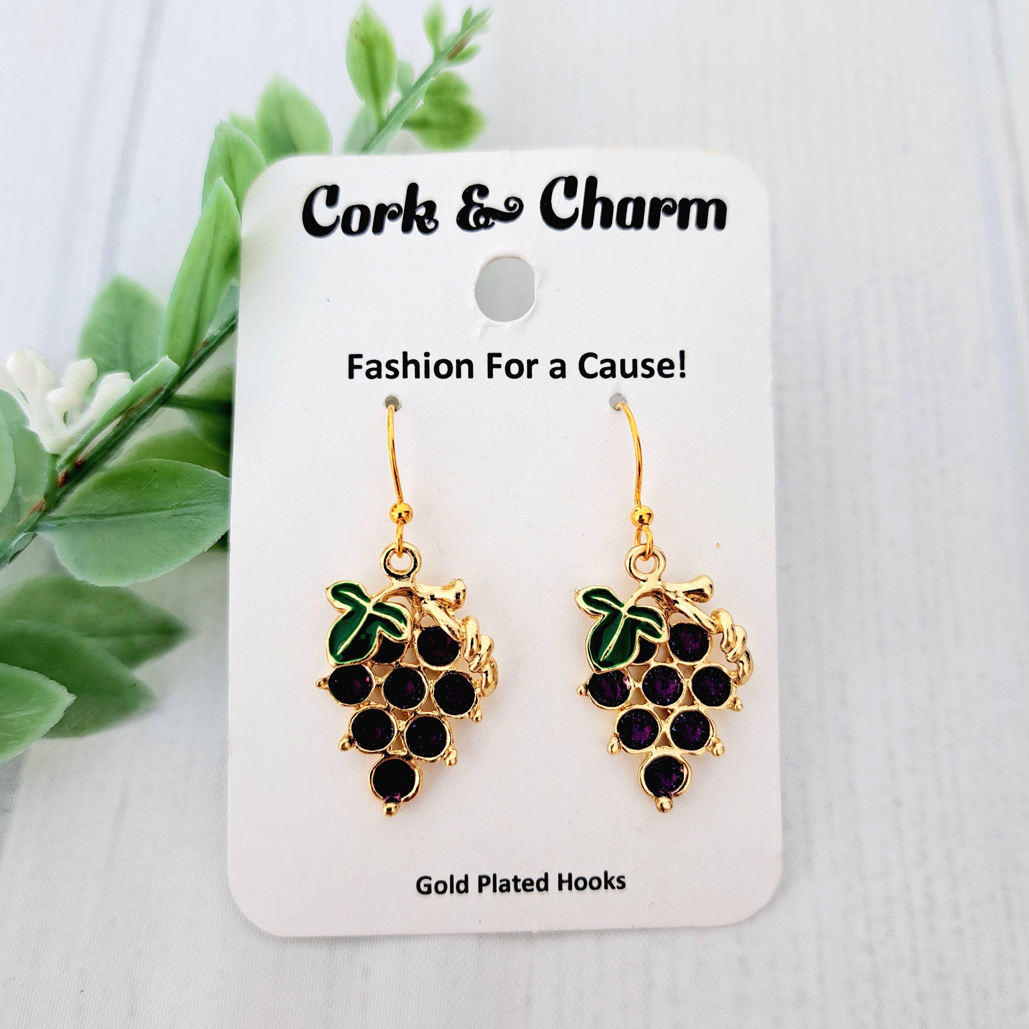 Purple Grapes Bunch Enamel Gold Earrings