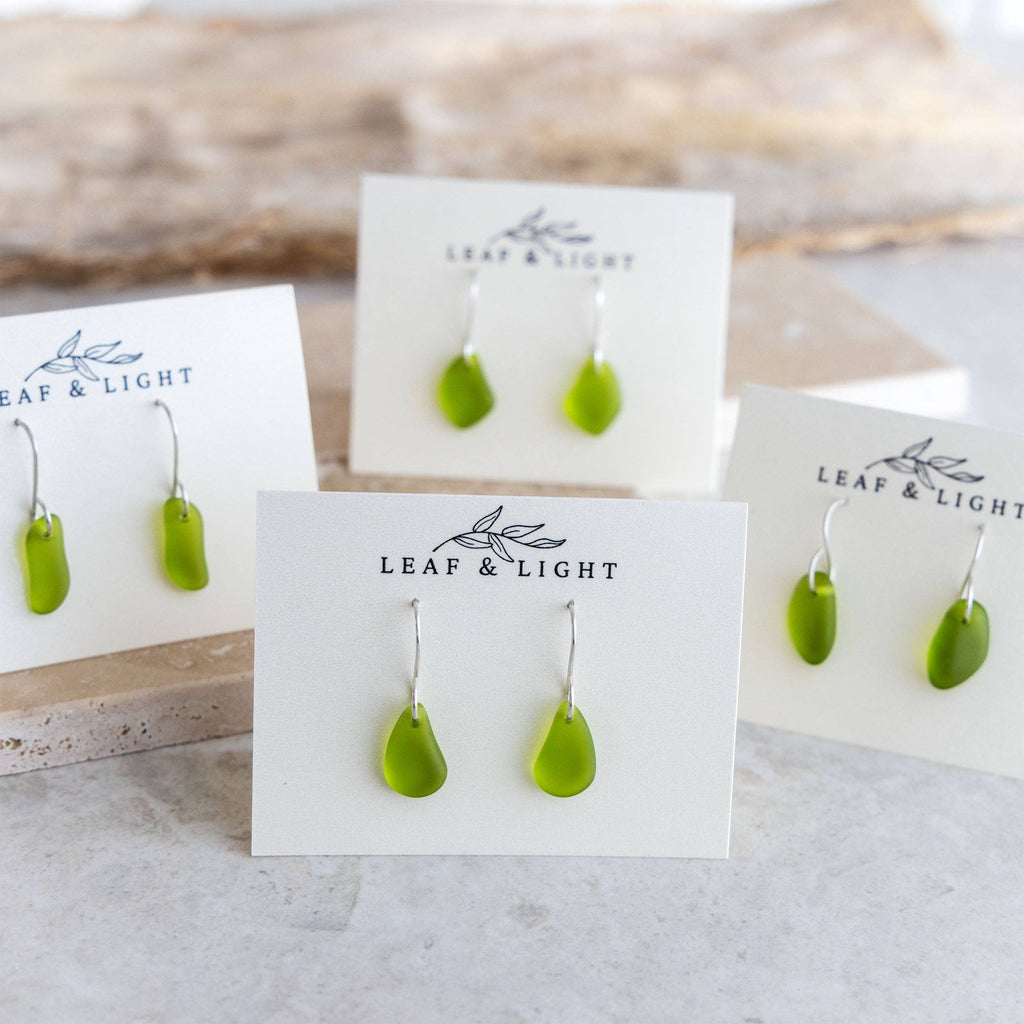 OLIVE COASTAL GLASS DROP EARRINGS | STERLING SILVER
