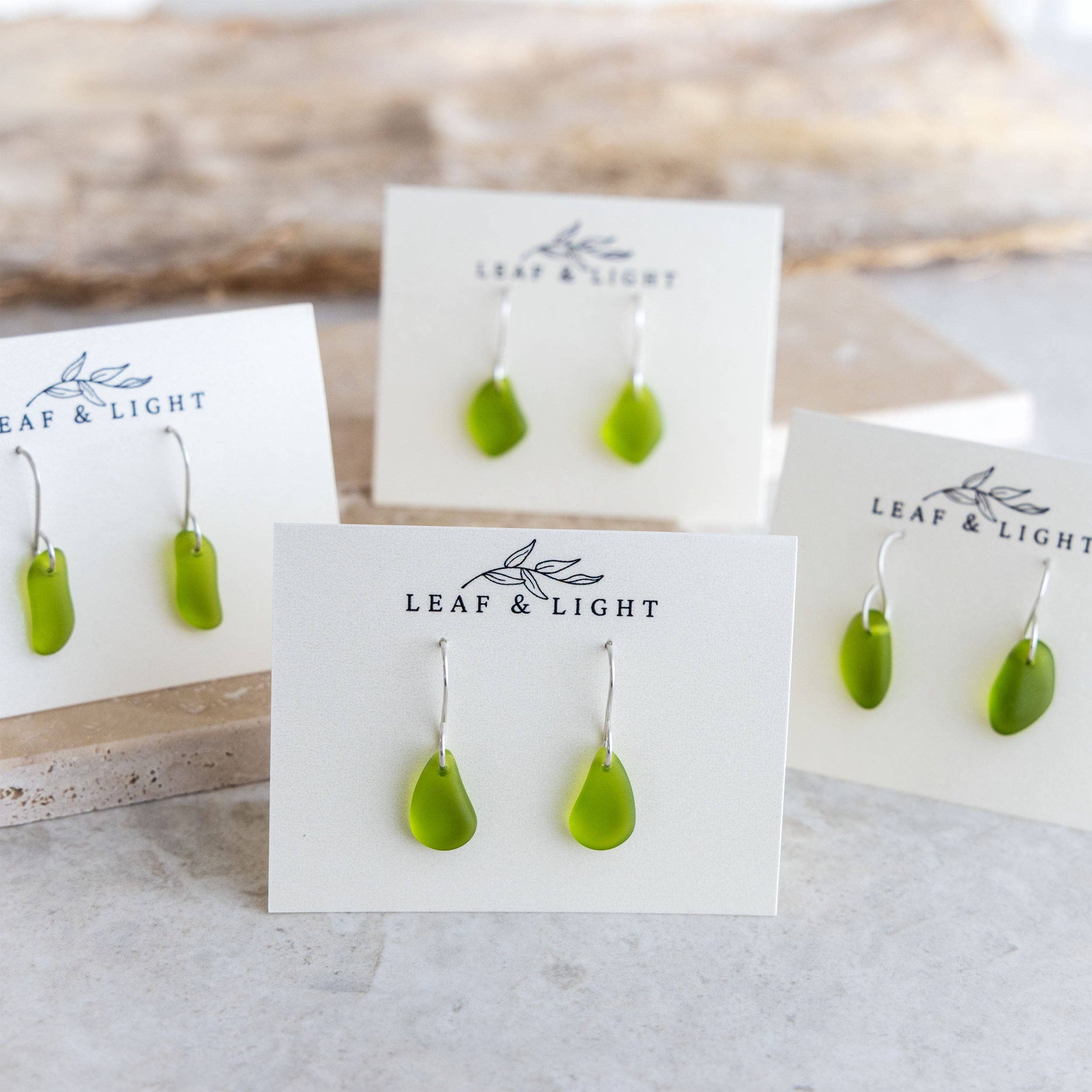OLIVE COASTAL GLASS DROP EARRINGS | STERLING SILVER
