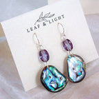PAUA SHELL EARRINGS WITH VINTAGE GLASS | STERLING SILVER DANGLY EARRINGS