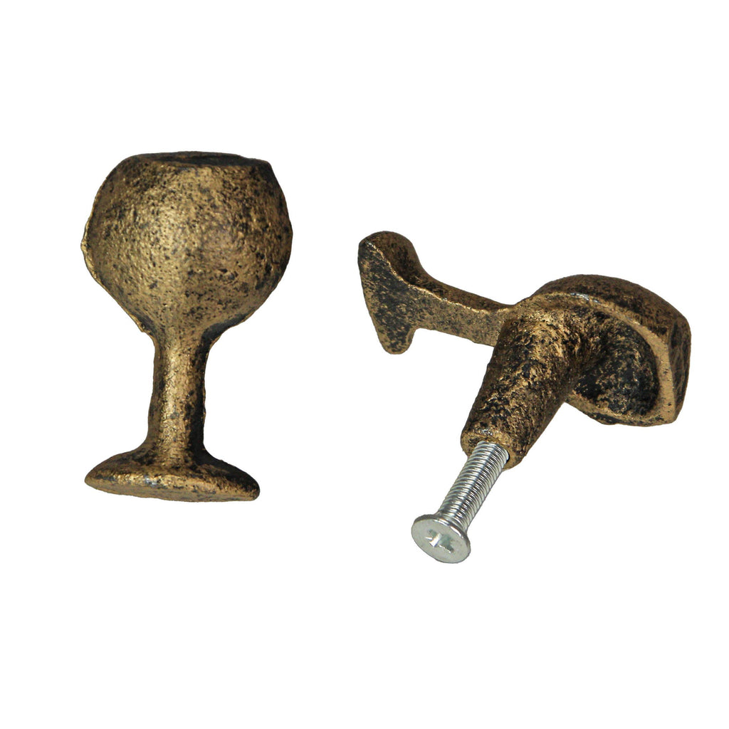 Antique Gold Finish Cast Iron Wine Glass Drawer Pulls