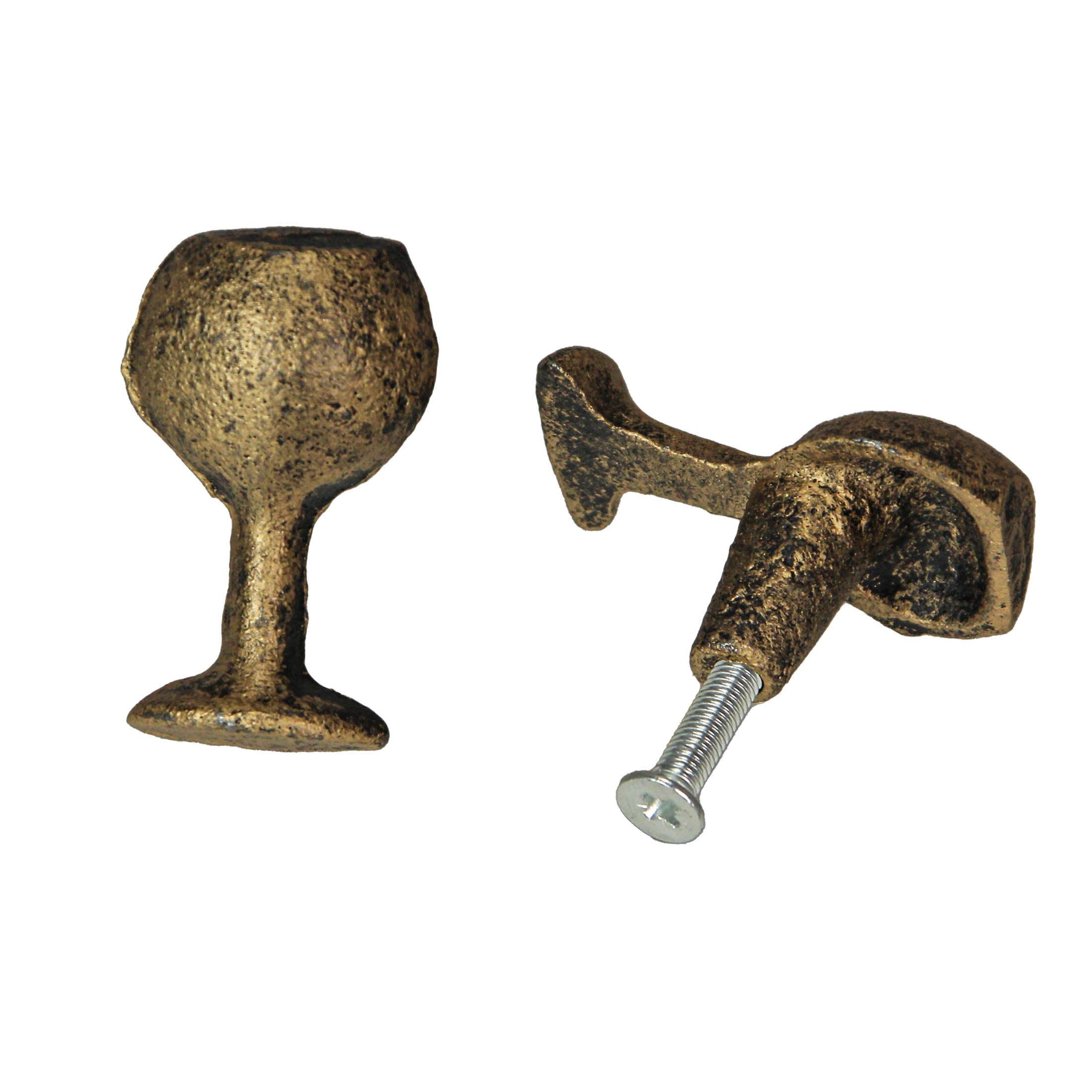 Antique Gold Finish Cast Iron Wine Glass Drawer Pulls
