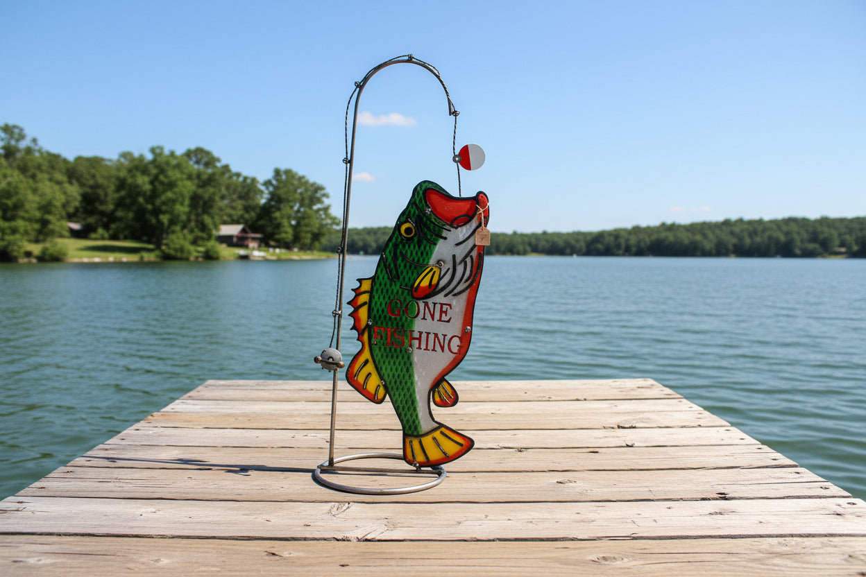 Gone Fishing freestanding bass sign