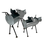SM Distressed Galvanized Gray Metal Flying Pig Planter