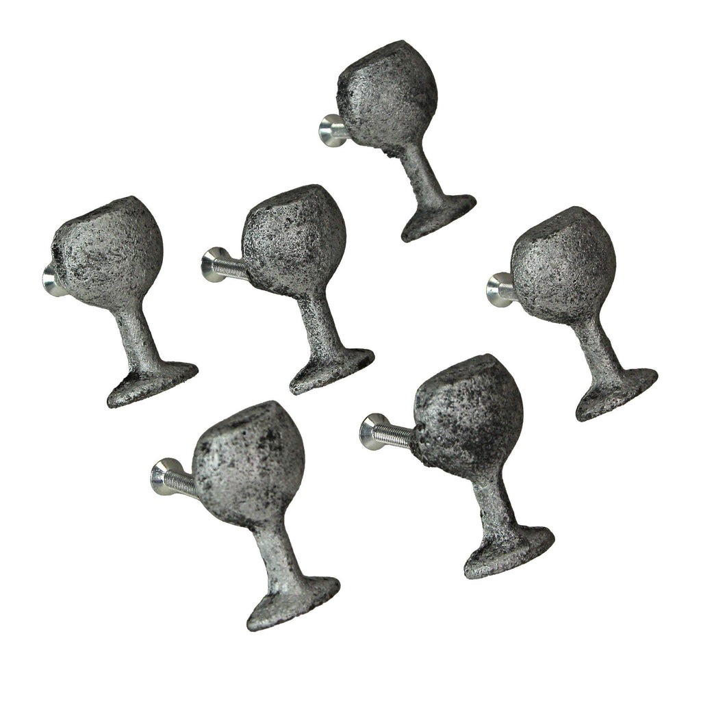 Antique Silver Finish Cast Iron Wine Glass Drawer Pulls