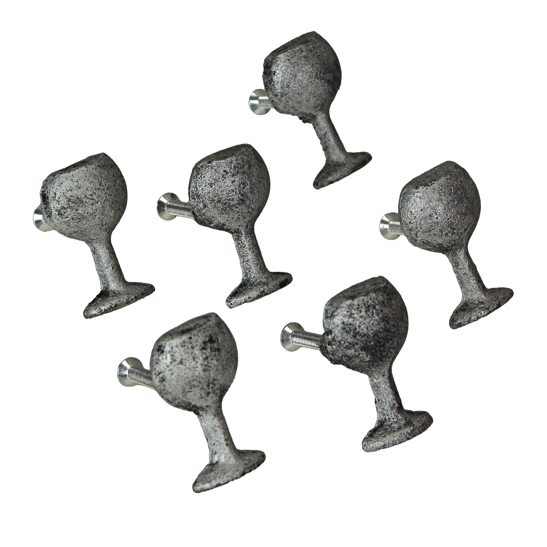 Antique Silver Finish Cast Iron Wine Glass Drawer Pulls