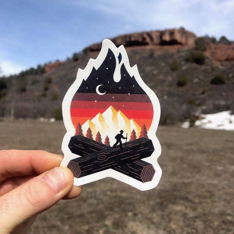 Campfire stickers with hiker